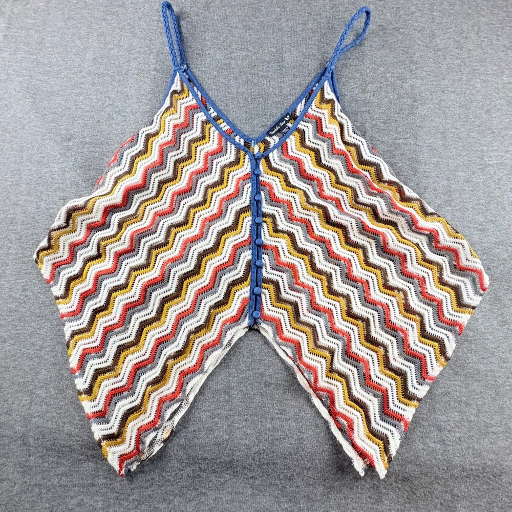 Double Zero Crochet Knit Tank Top Sz. M. Chevron Pattern Button Front Multicolor - Picture 2 of 9